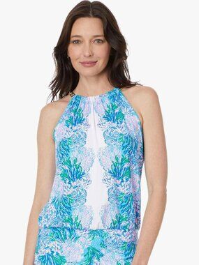 Lilly Pulitzer Bowen Chain Halter Top-Sz Medium-Las Olas Aqua Strong Current Sea